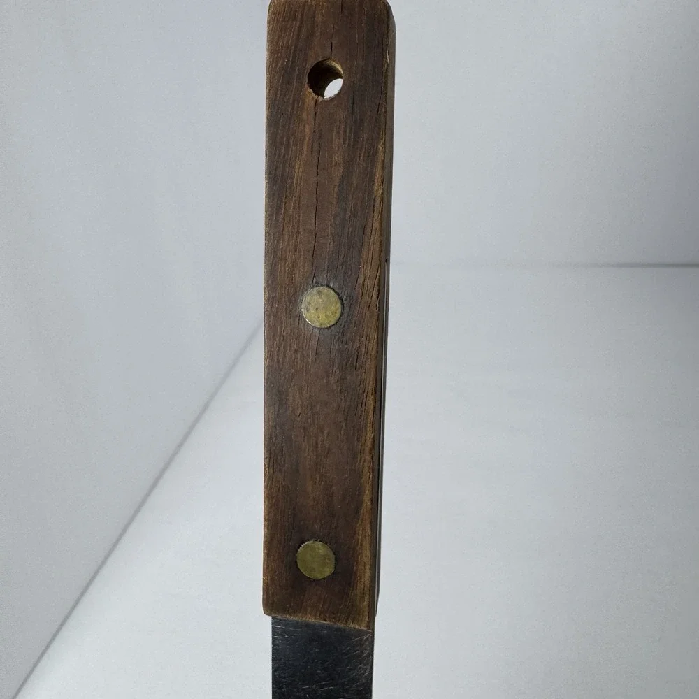 Vintage Vernco Stainless Steel Slotted Spatula Serrated Edge Wood Handle Japan